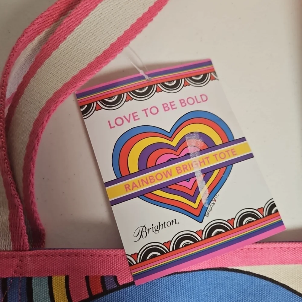 Brighton Rainbow Bright "Love To Be Bold" Large Canvas Tote NWT Bag - Picture 2 of 8